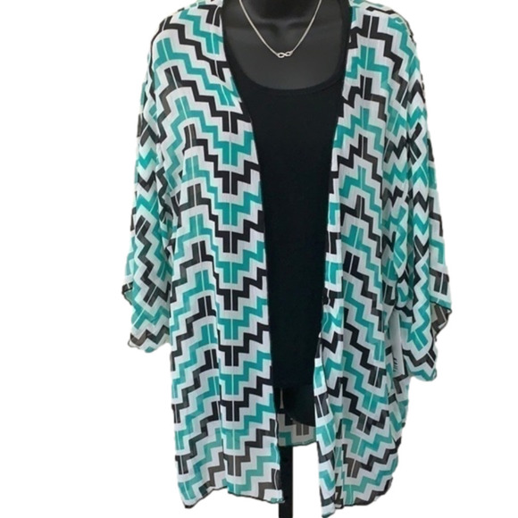 𝅺KAII Chevron Kimono Cardigan Swim Cover Up Duster - Picture 1 of 8